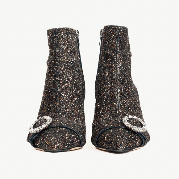 Jimmy Choo Hanover 65 Amethyst Mix Twinkle Glitter Buckled Booties - Picture 2 of 11